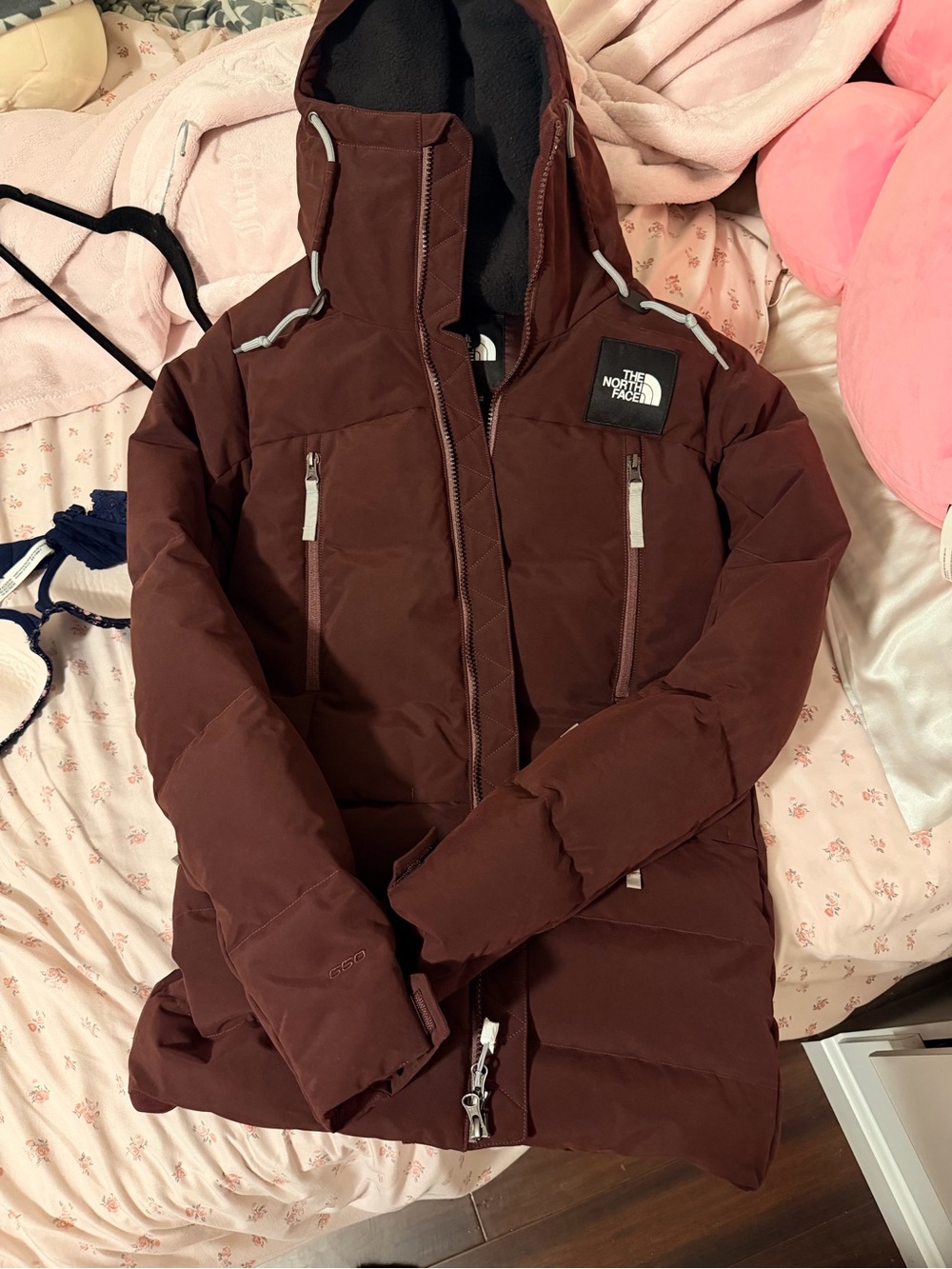 The North Face Women's Dark Maroon Hooded Puffer Jacket